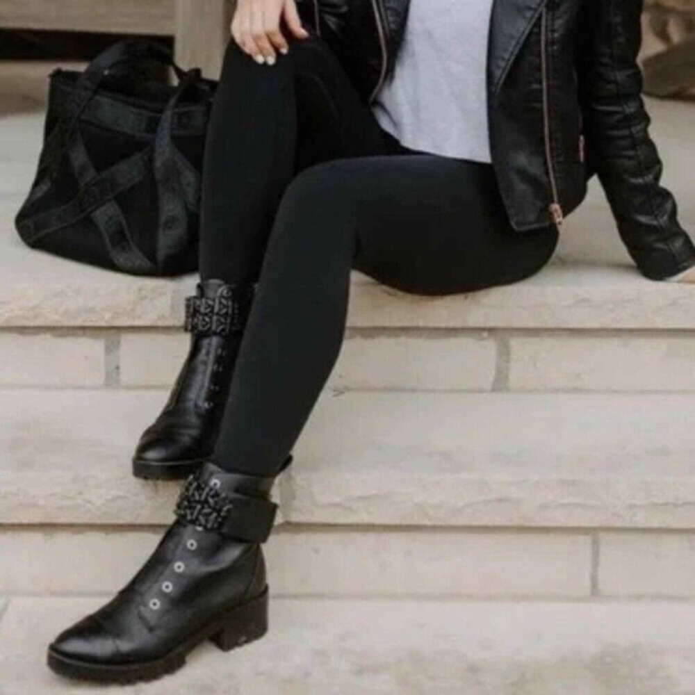 Karl Lagerfeld Pippa Payson Lace Up lug sole Crystal Buckle combat moto Boots sz